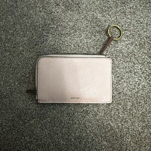 Fossil Light Blush Leather Zip Card Holder with Key Ring